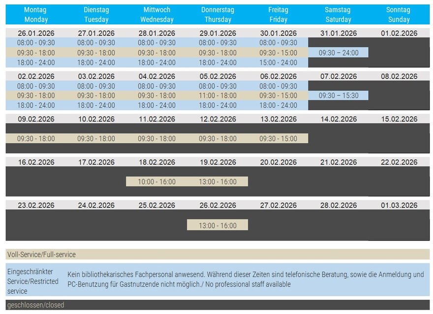 Öffnungszeiten Februar 2026