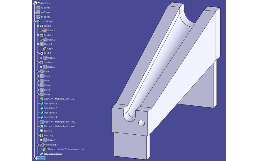 Ein ausgefülltes Volumenmodell in einem CAD-Programm.