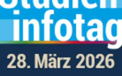 Grafik mit Schriftzug zum Uhrzeit und Datum des Studieninfotages