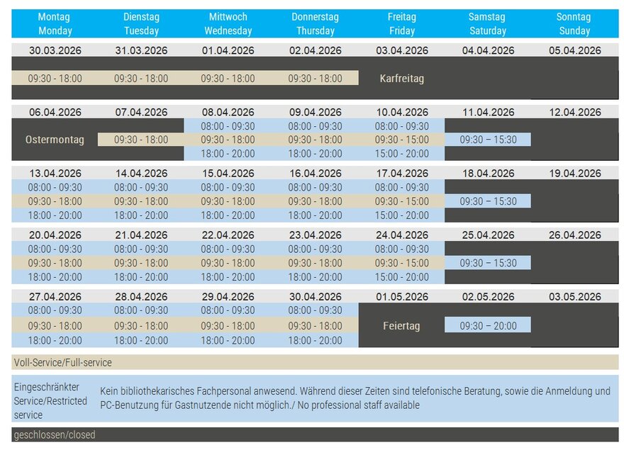 Bibliothek Öffnungszeiten April 2026