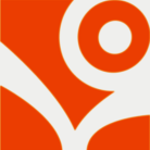 Logo Open Library Badge, stilisierte Blume auf orangenem Hintergrund