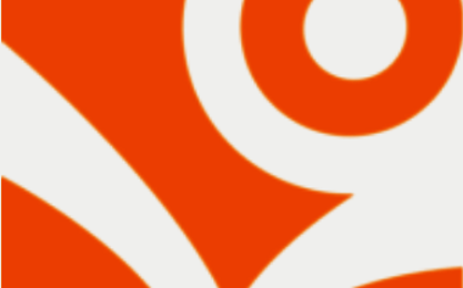 Logo Open Library Badge, stilisierte Blume auf orangenem Hintergrund