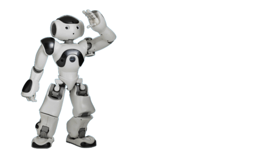 Schwarz-Weiß-Illustration eines menschenähnlichen stehenden Roboters