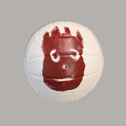 Weißer Mini-Volleyball von Wilson mit rotem Handabdruck mit Gesicht