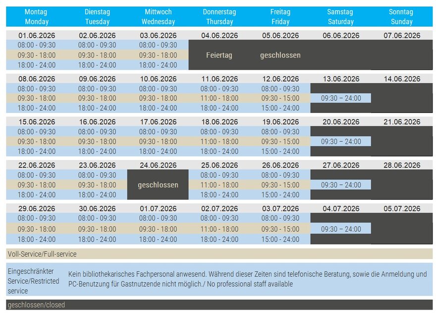 Öffnungszeiten Bibliothek Juni
