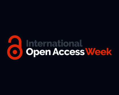 Schriftzug der International Open Access Week auf dunkelblauem Hintergrund