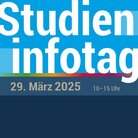 Grafik mit Schriftzug Studieninfotag 2025, Datum 29. März, Uhrzeit 10 bis 15 Uhr und Hinweis vor Ort und online vor blauem Hintergrund