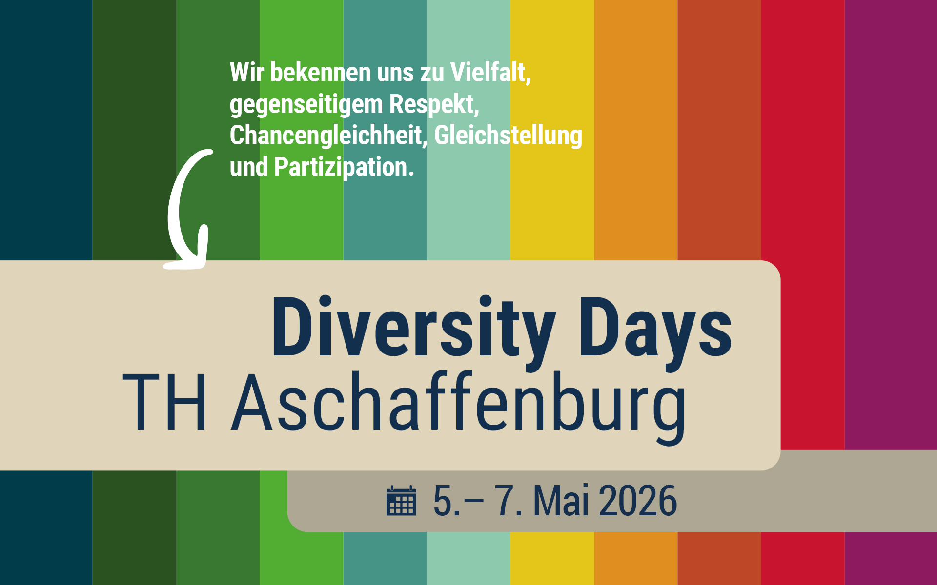 Banner mit Längsstreifen in Regenbogenfarben mit den textlichen Infos zu den Diversity Days